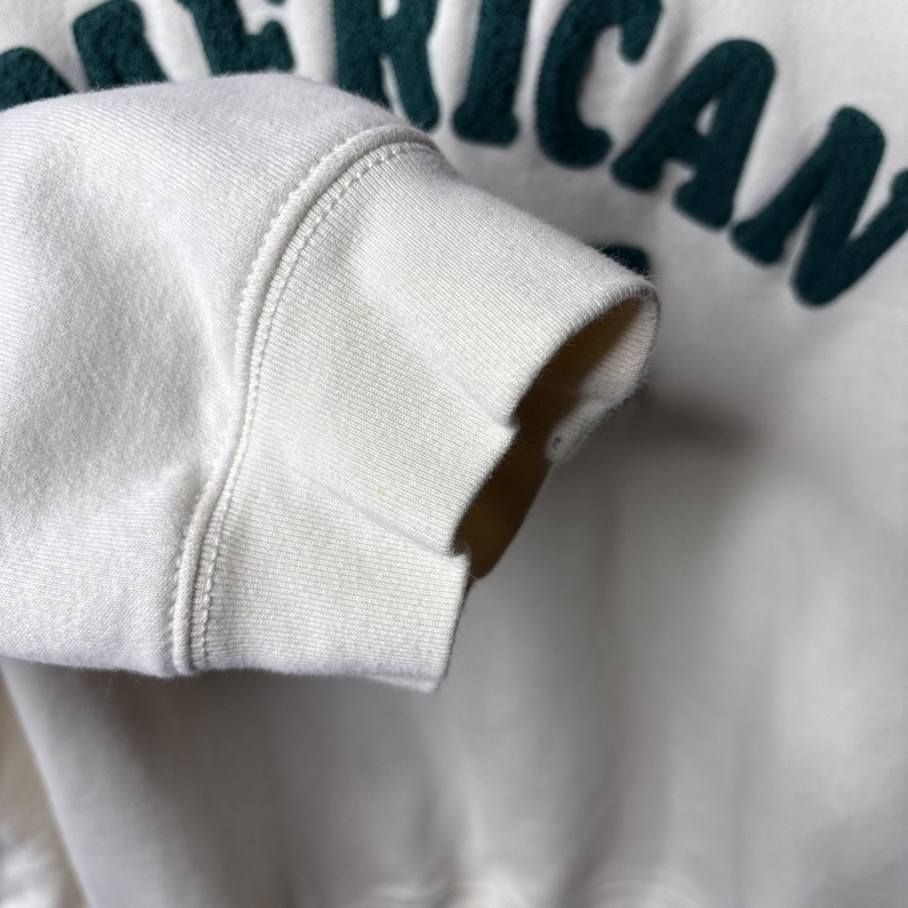American Eagle Sweatshirt Womens Large Ivory Green 3D Logo Crew Neck Pullover - Picture 5 of 7